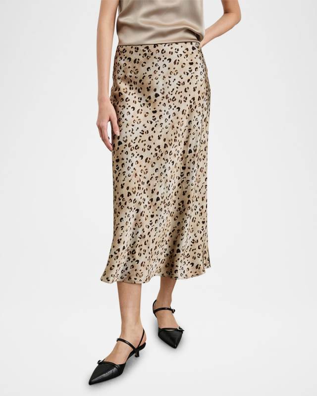 Anya Leopard Satin Midi Skirt